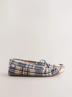 Pantoffels|Next - Moccasin Brushed Slippers Blauw geruit