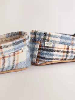 Pantoffels|Next - Moccasin Brushed Slippers Blauw geruit