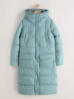Jassen En Jacks*Next Blauw geruit - Regenbestendige gewatteerde lange jas met capuchon
