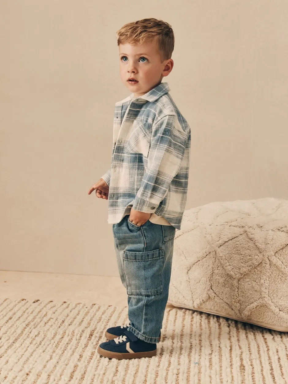 Shirts*Next - Set van T-shirt en shirt met lange mouwen (3mnd-7jr) Blauw geruit