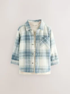 Shirts*Next - Set van T-shirt en shirt met lange mouwen (3mnd-7jr) Blauw geruit