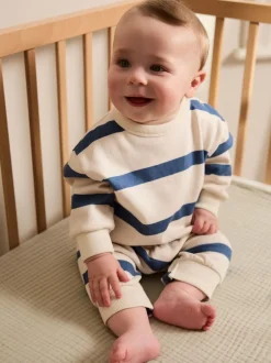 Sets En Combisets|Rompertjes En Tuinbroeken|Next Blauw gestreept - Baby joggingromper (0mnd-3jr)