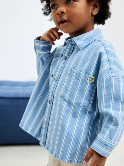 Shirts*Next Blauw gestreept - Denim overhemd met lange mouwen (3 mnd - 7 jr)