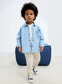 Shirts*Next Blauw gestreept - Denim overhemd met lange mouwen (3 mnd - 7 jr)