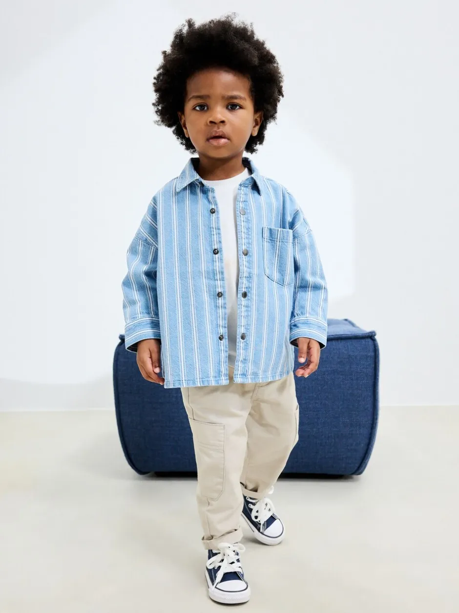 Shirts*Next Blauw gestreept - Denim overhemd met lange mouwen (3 mnd - 7 jr)