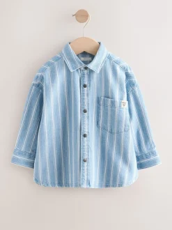 Shirts*Next Blauw gestreept - Denim overhemd met lange mouwen (3 mnd - 7 jr)