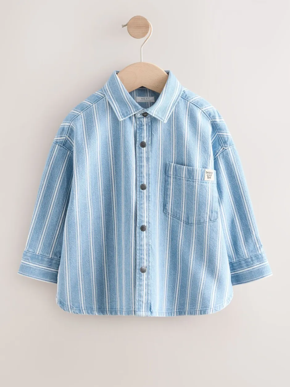 Shirts*Next Blauw gestreept - Denim overhemd met lange mouwen (3 mnd - 7 jr)