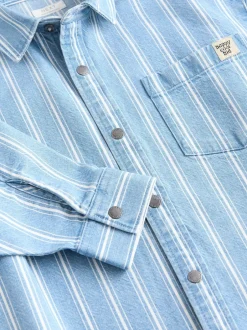 Shirts*Next Blauw gestreept - Denim overhemd met lange mouwen (3 mnd - 7 jr)
