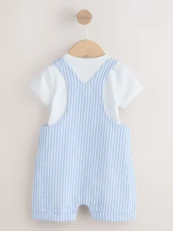 Rompertjes En Tuinbroeken*Next - Geweven bretelbroeken en bodysuit babyset (0mnd -2jr) Blauw gestreept