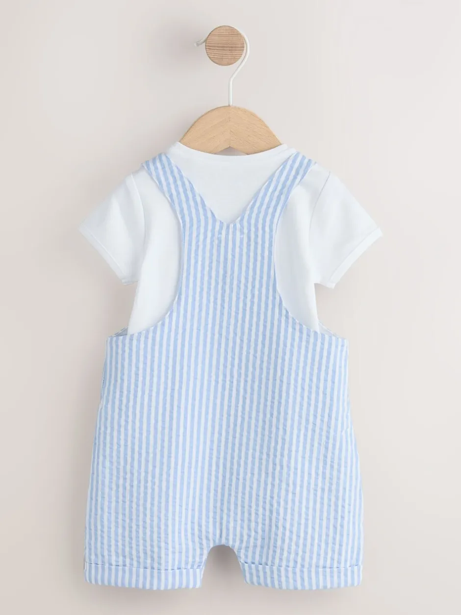 Rompertjes En Tuinbroeken*Next - Geweven bretelbroeken en bodysuit babyset (0mnd -2jr) Blauw gestreept