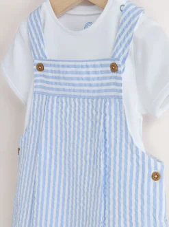 Rompertjes En Tuinbroeken*Next - Geweven bretelbroeken en bodysuit babyset (0mnd -2jr) Blauw gestreept