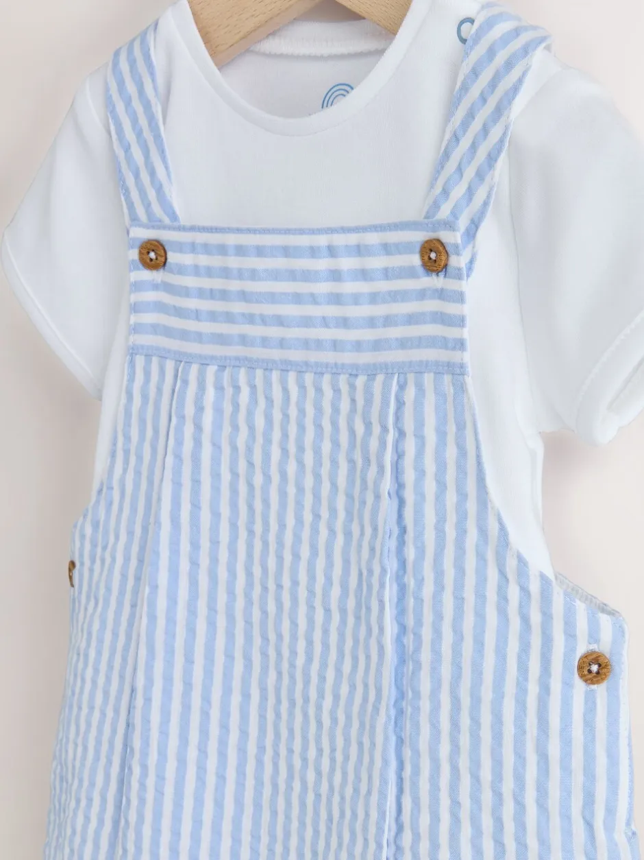 Rompertjes En Tuinbroeken*Next - Geweven bretelbroeken en bodysuit babyset (0mnd -2jr) Blauw gestreept