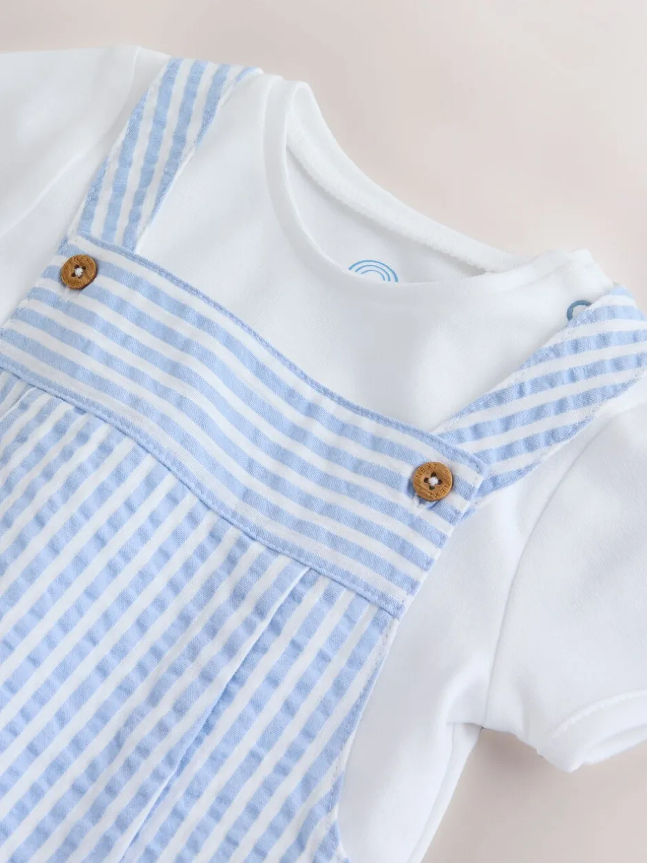 Rompertjes En Tuinbroeken*Next - Geweven bretelbroeken en bodysuit babyset (0mnd -2jr) Blauw gestreept