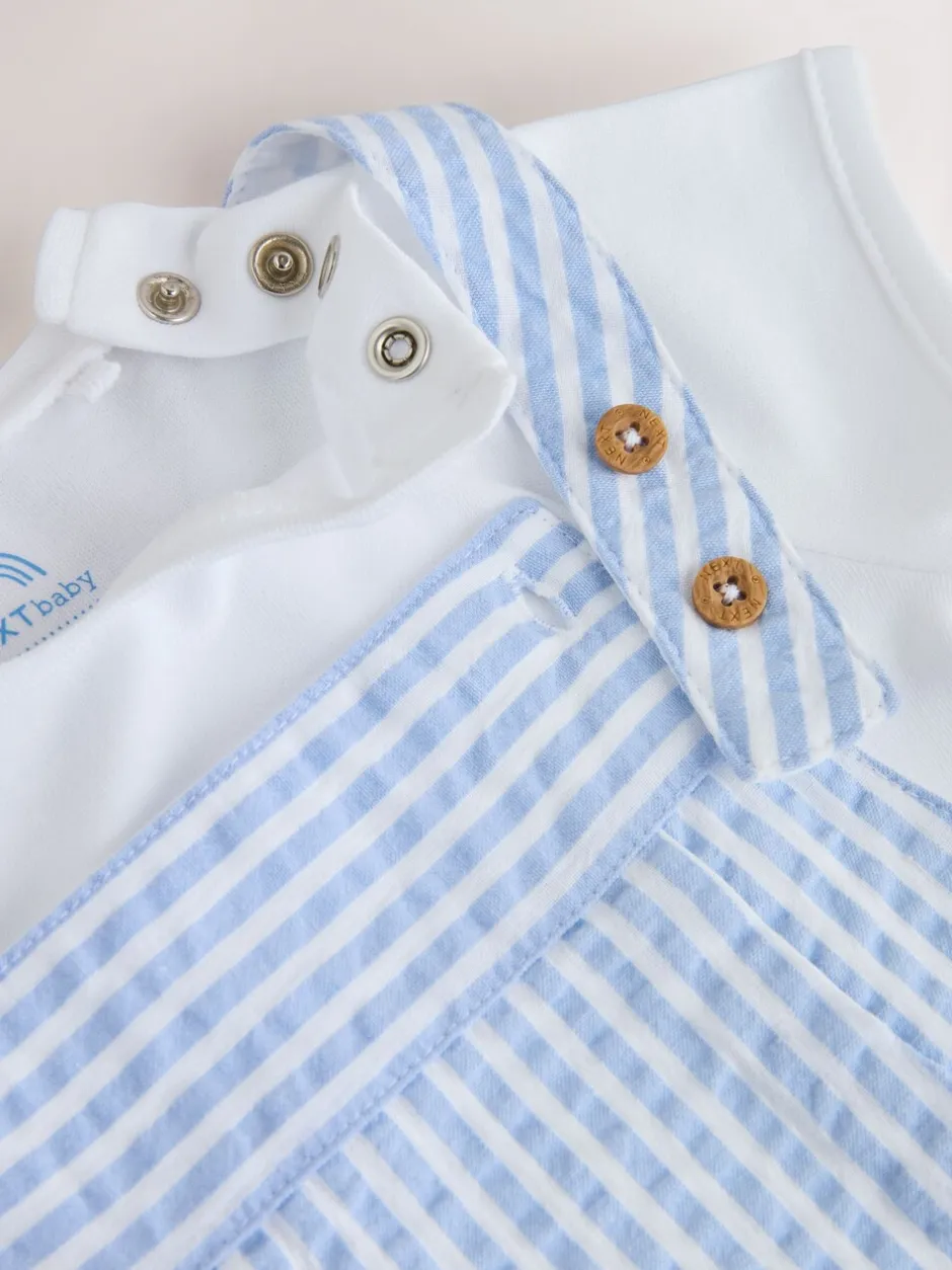 Rompertjes En Tuinbroeken*Next - Geweven bretelbroeken en bodysuit babyset (0mnd -2jr) Blauw gestreept