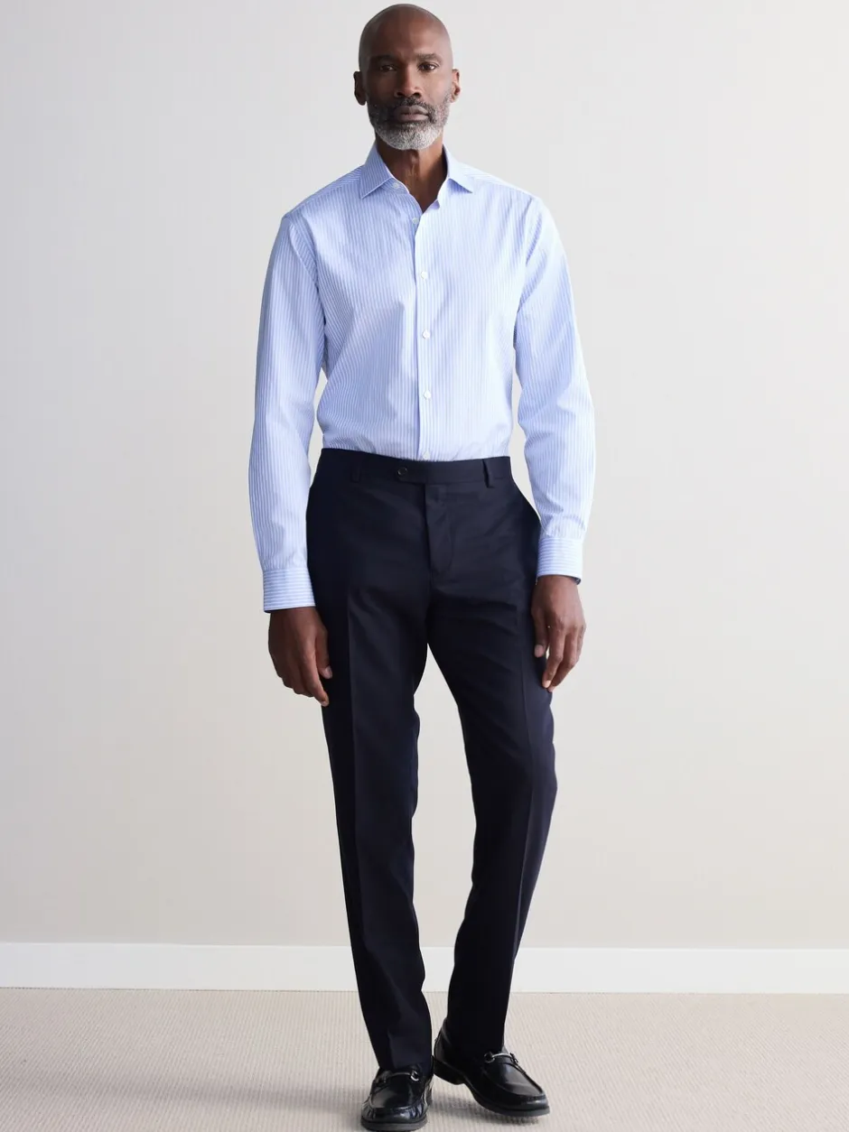 Formele Overhemden|Next - Slim Fit Signature Single Cuff Texture Pima Cotton Shirt With Cutaway Collar Blauw gestreept