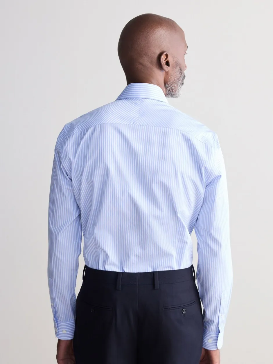 Formele Overhemden|Next - Slim Fit Signature Single Cuff Texture Pima Cotton Shirt With Cutaway Collar Blauw gestreept