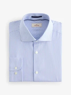 Formele Overhemden|Next - Slim Fit Signature Single Cuff Texture Pima Cotton Shirt With Cutaway Collar Blauw gestreept