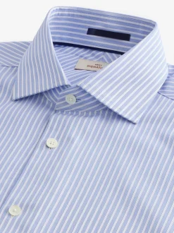 Formele Overhemden|Next - Slim Fit Signature Single Cuff Texture Pima Cotton Shirt With Cutaway Collar Blauw gestreept