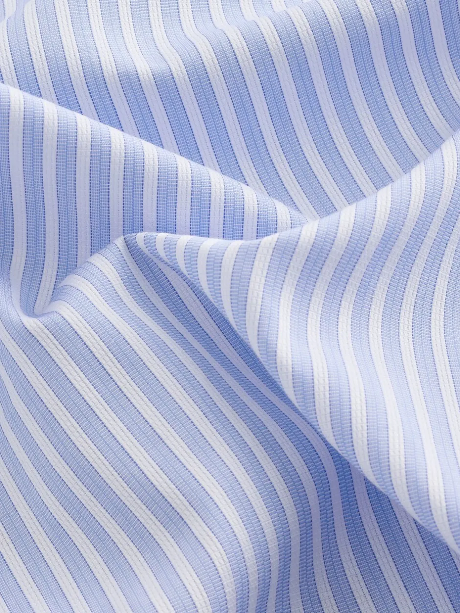 Formele Overhemden|Next - Slim Fit Signature Single Cuff Texture Pima Cotton Shirt With Cutaway Collar Blauw gestreept
