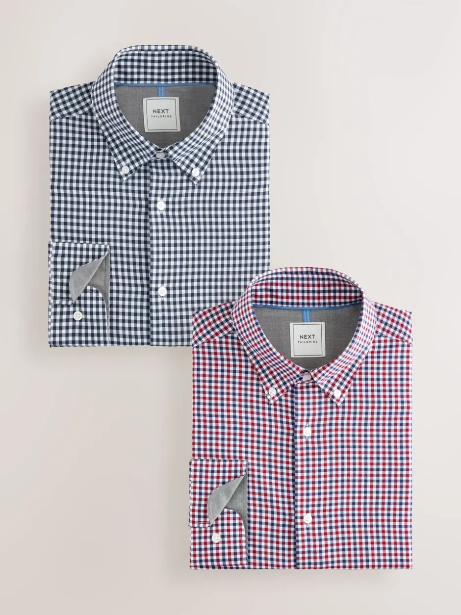 Formele Overhemden|Shirts|Next - Set van 2 stuks strijkvrije Oxford-overhemden Blauw gingham/rood gingham