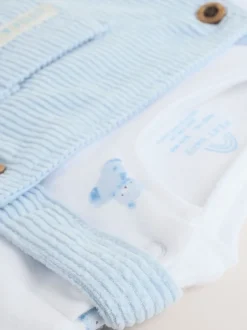 Rompertjes En Tuinbroeken|Sets En Outfits*Next Blauw met beren - Corduroy bretelbroeken en Bodysuit set (0mnd-2jr)