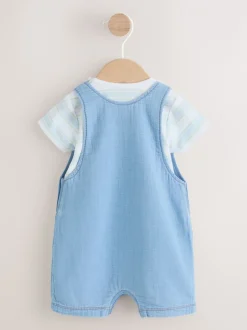 Rompertjes En Tuinbroeken|Next Blauw met beren - Woven Dungarees and Bodysuit Baby Set (0mths-2yrs)