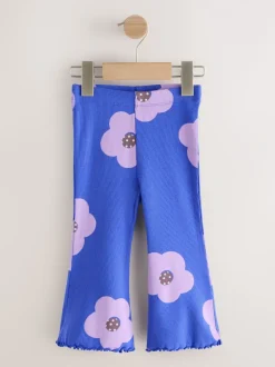 Broeken En Leggings*Next Blauw met bloemen - Geribbelde flare legging (3 mnd-7 jr)