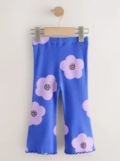 Broeken En Leggings*Next Blauw met bloemen - Geribbelde flare legging (3 mnd-7 jr)