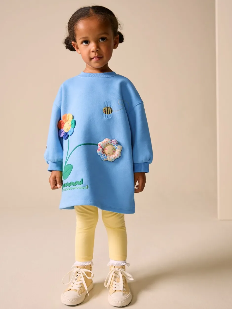 Jurken|Gebreide Kleding|Next - Relaxte sweaterjurk (3mnd-7jr) Blauw met bloemen