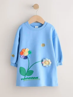 Jurken|Gebreide Kleding|Next - Relaxte sweaterjurk (3mnd-7jr) Blauw met bloemen