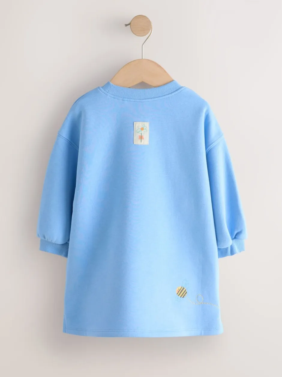 Jurken|Gebreide Kleding|Next - Relaxte sweaterjurk (3mnd-7jr) Blauw met bloemen