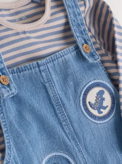 Sets En Combisets|Rompertjes En Tuinbroeken*Next - Babyset van denim bretelbroeken en bodysuit (0 mnd - 2 jr) Blauw met dinosaurus