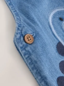Sets En Combisets|Rompertjes En Tuinbroeken*Next - Babyset van denim bretelbroeken en bodysuit (0 mnd - 2 jr) Blauw met dinosaurus
