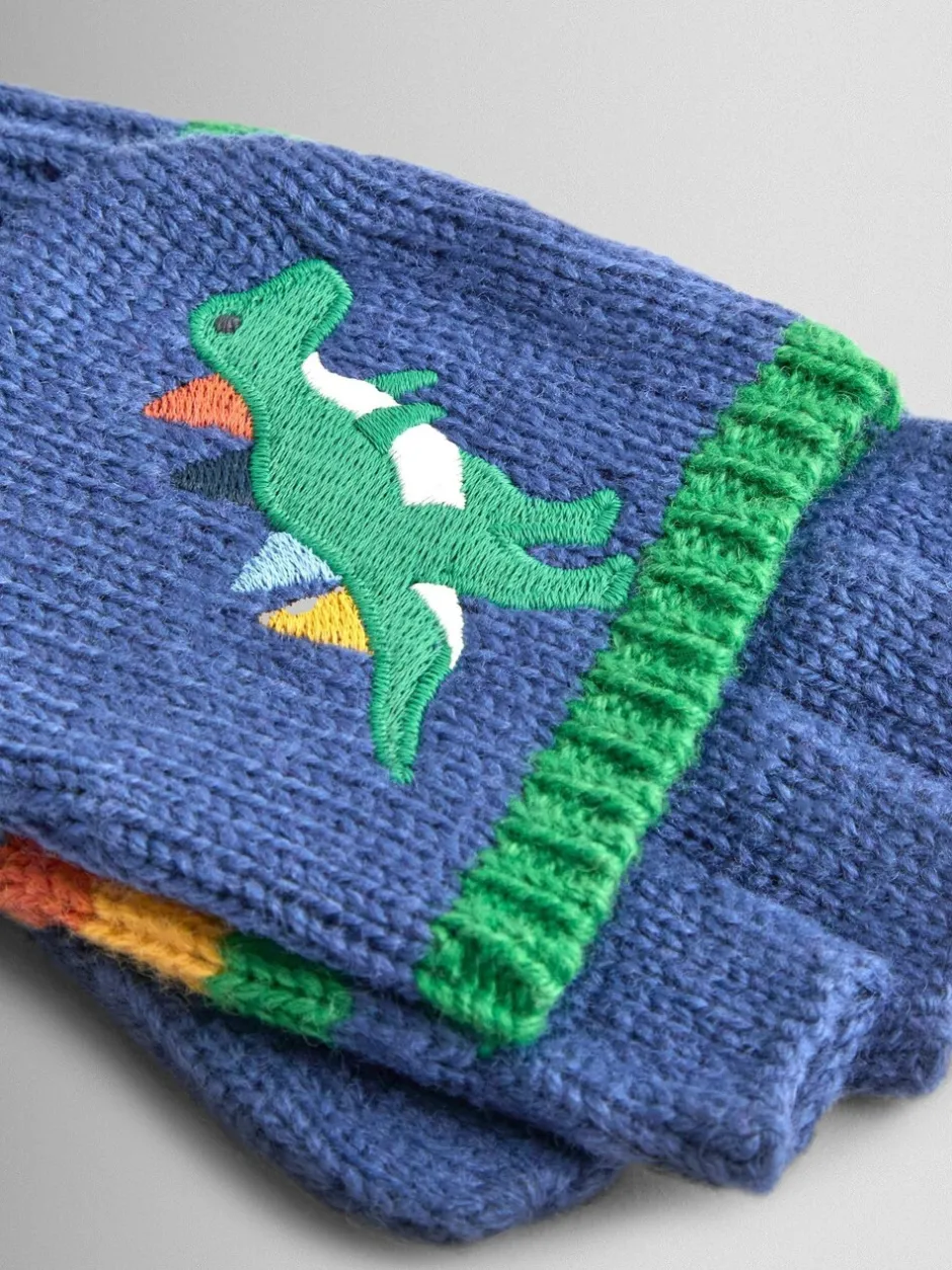 Mutsjes En Antikrabwantjes|Mutsen, Handschoenen En Sjaals*Jojo Maman Bébé - - Wanten met fleecevoering Blauw met dinosaurus