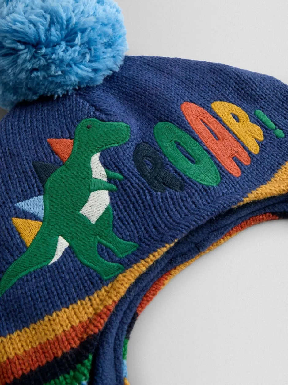 Mutsen, Handschoenen En Sjaals|Jojo Maman Bébé Blauw met dinosaurus - Cosy Pom Pom Rib Hat