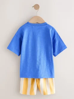Shorts|Next - Set van T-shirt met korte mouwen en short (3 mnd-7 jr) Blauw met dinosaurus