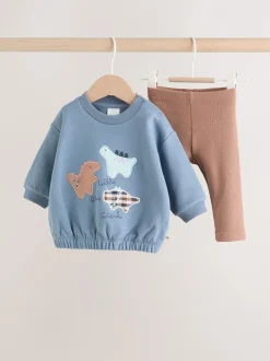 Sweaters En Hoody´S|Sets En Outfits|Next - Set met baby-sweatshirt en legging (0mnd-3jr) Blauw met dinosaurus