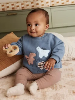 Sweaters En Hoody´S|Sets En Outfits|Next - Set met baby-sweatshirt en legging (0mnd-3jr) Blauw met dinosaurus