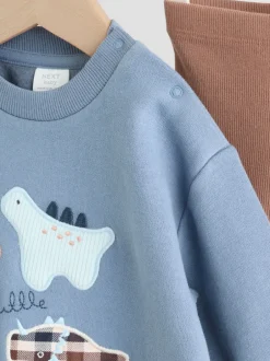 Sweaters En Hoody´S|Sets En Outfits|Next - Set met baby-sweatshirt en legging (0mnd-3jr) Blauw met dinosaurus