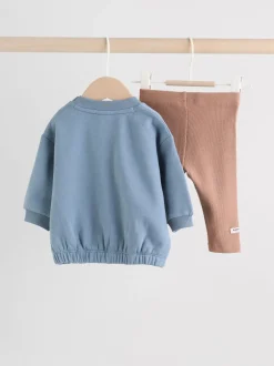 Sweaters En Hoody´S|Sets En Outfits|Next - Set met baby-sweatshirt en legging (0mnd-3jr) Blauw met dinosaurus