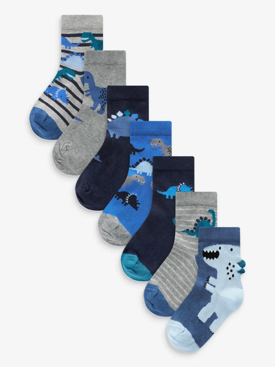 Sokken En Panty's|Sokken|Next Blauw met dinosaurus - Verpakking van 7 paar sokken met hoog aandeel katoen