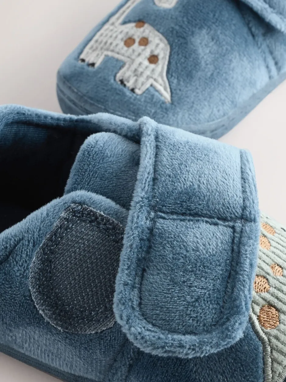 Pantoffels|Nachtkleding En Pyjama's*Next Blauw met dinosaurus - Warm gevoerde pantoffels met kuipzool