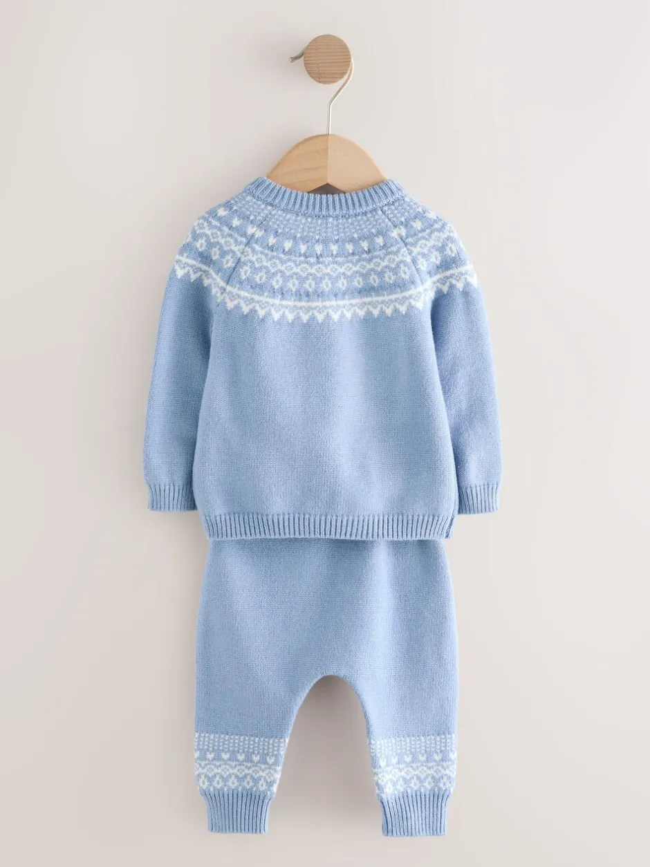 Sets En Combisets|Truien En Breisels|Next Blauw met fairislemotief - Set van gebreide top en legging (0mnd -2jr)