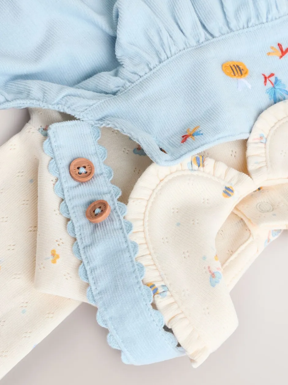 Jurken|Jurken*Next Blauw met figuurtjes - Set van corduroy pinafore, bodysuit met lange mouwen en maillot voor baby's (0mnd-2jr)