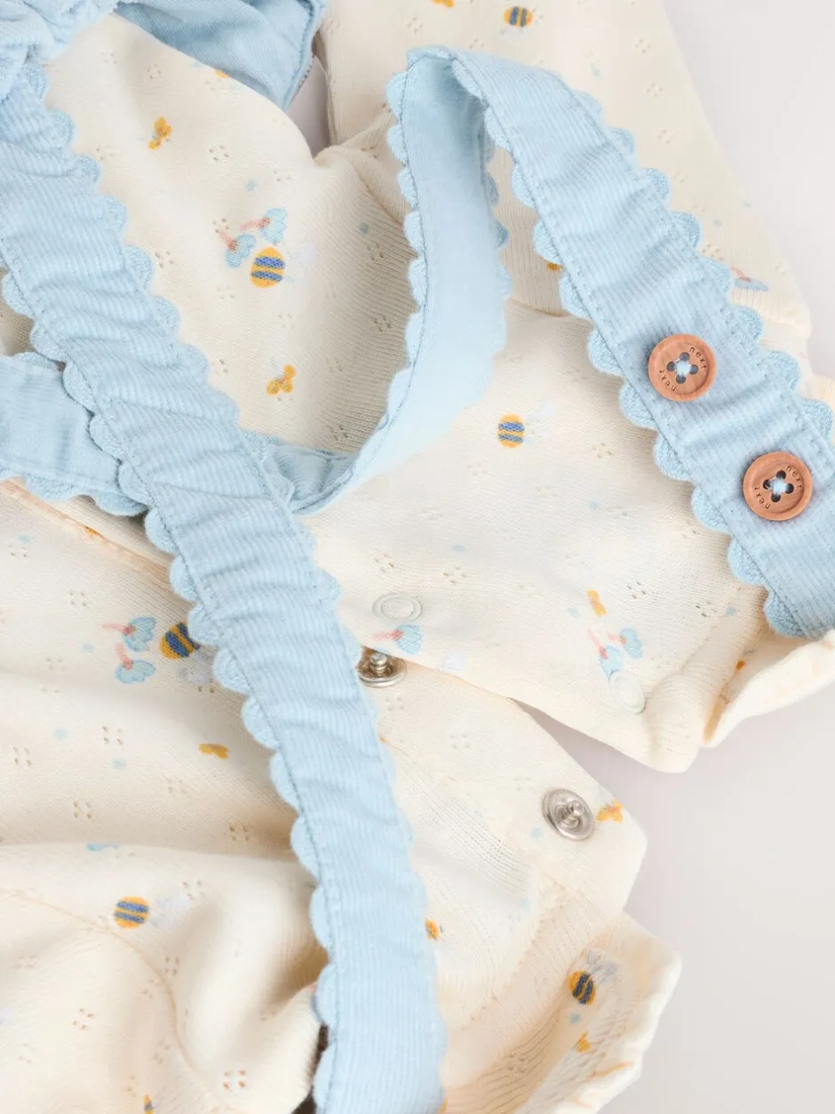 Jurken|Jurken*Next Blauw met figuurtjes - Set van corduroy pinafore, bodysuit met lange mouwen en maillot voor baby's (0mnd-2jr)