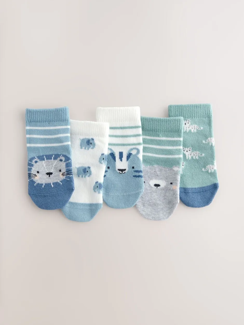 Sokken*Next - Verpakking van 5 paar babysokken (0 mnd-2 jr) Blauw met figuurtjes