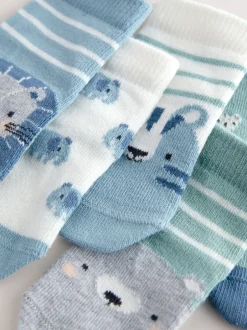 Sokken*Next - Verpakking van 5 paar babysokken (0 mnd-2 jr) Blauw met figuurtjes