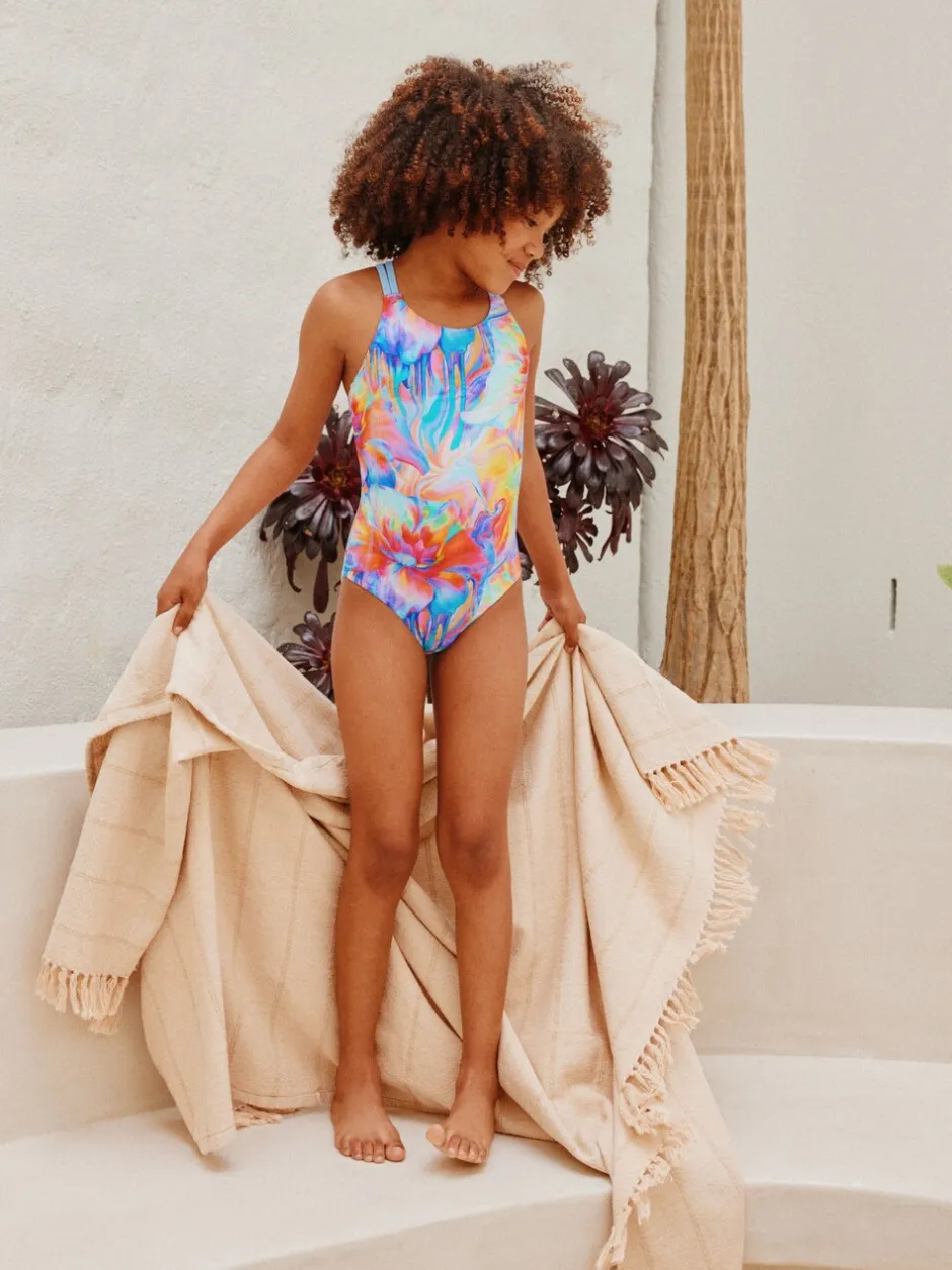 Badkleding|Badkleding|Next Blauw met golvende print - Badpak met dubbele bandjes (3-16jr)