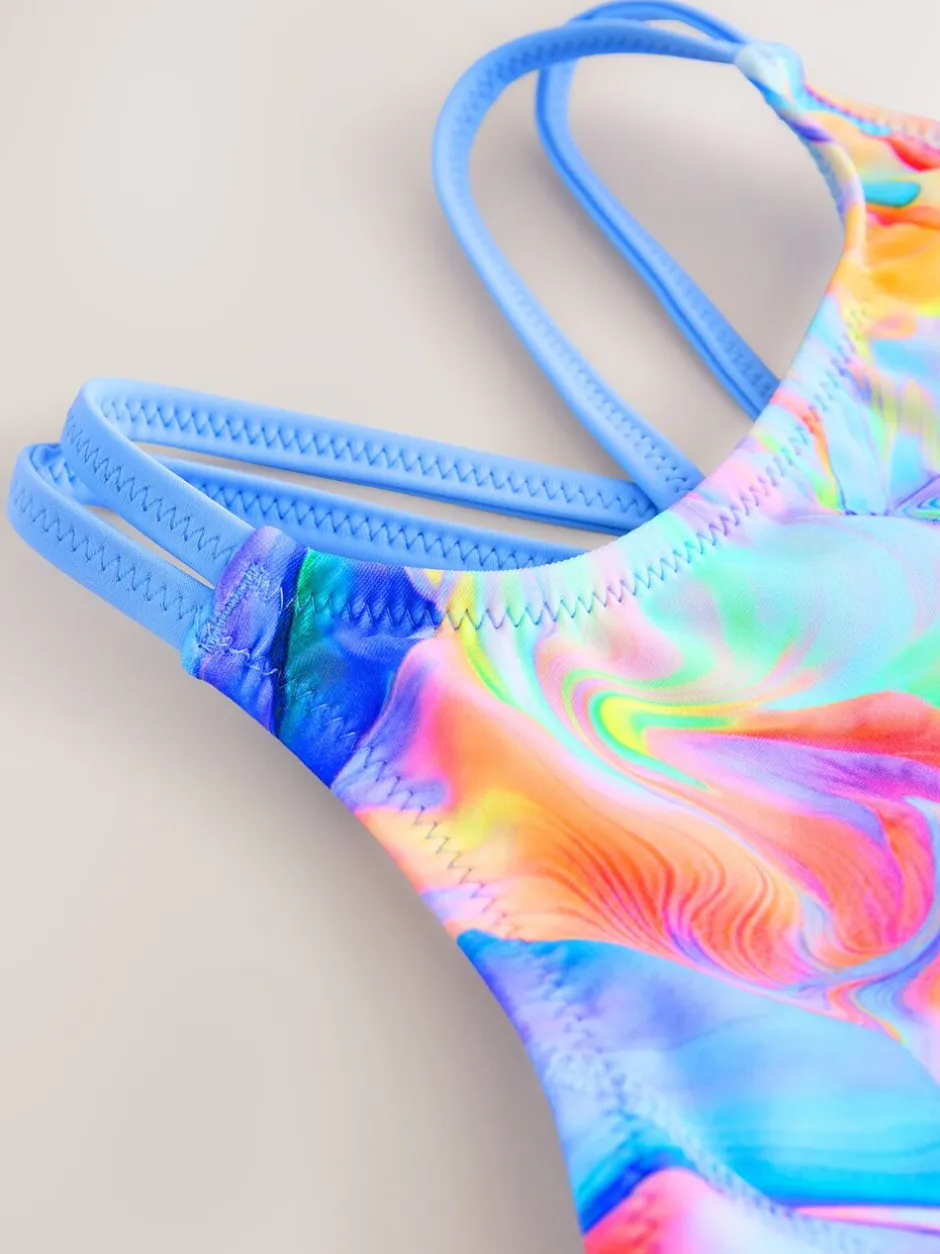 Badkleding|Badkleding|Next Blauw met golvende print - Badpak met dubbele bandjes (3-16jr)