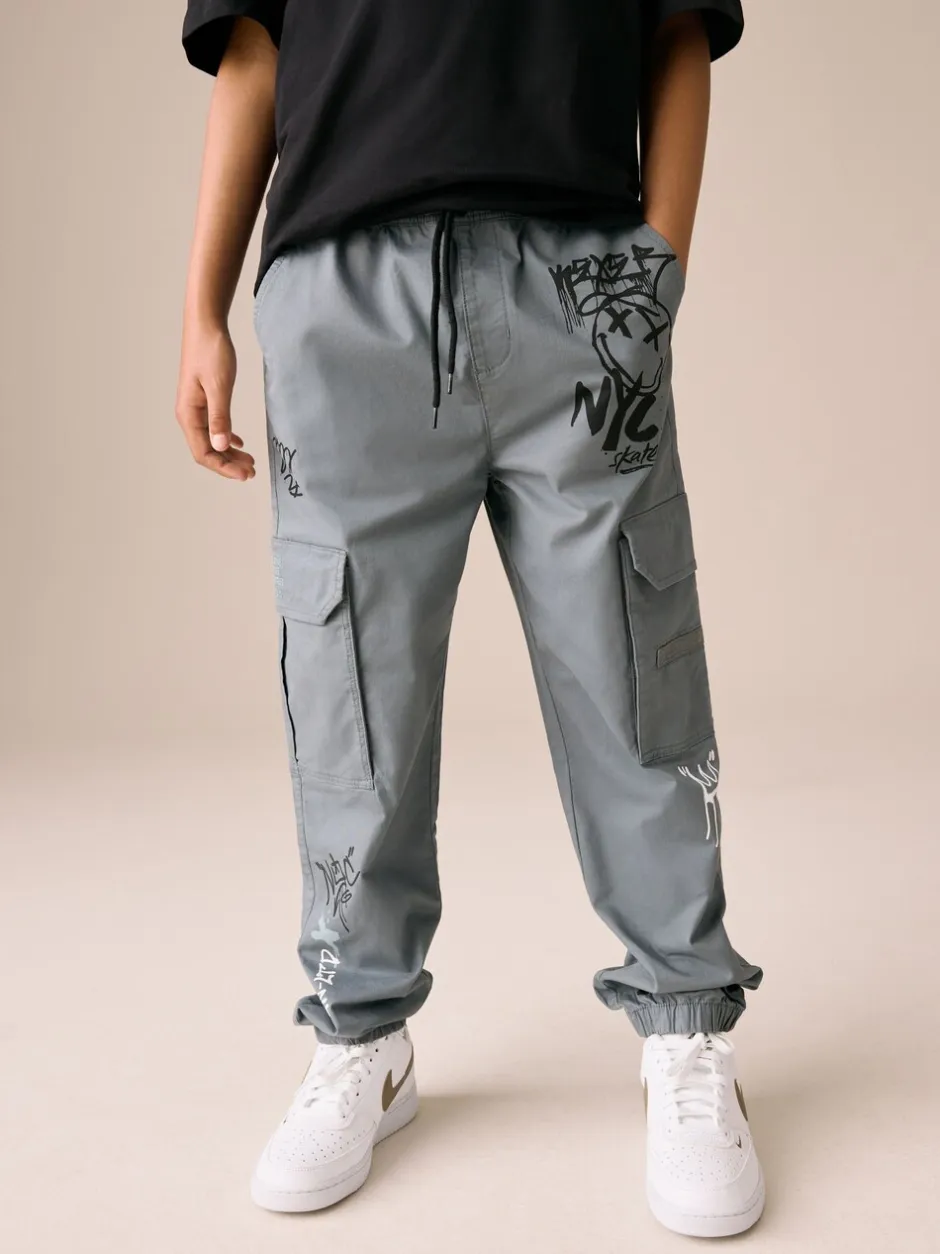 Broeken En Chino's|Next Blauw met graffitiprint - Cargobroek (3-16 jr)